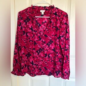 J.Crew women’s floral button down blouse. Size M pinks and blue.Great condition
